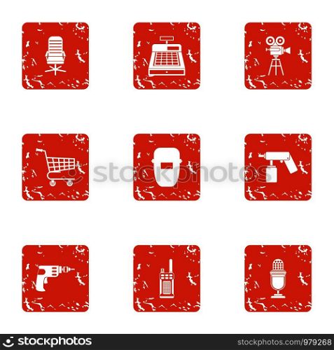 Hardware store icons set. Grunge set of 9 hardware store vector icons for web isolated on white background. Hardware store icons set, grunge style