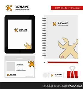 Hardware tools Business Logo, Tab App, Diary PVC Employee Card and USB Brand Stationary Package Design Vector Template