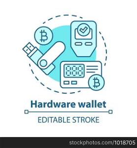 Hardware wallet blue concept icon. Storing private keys in storage device idea thin line illustration. Online transaction. Bitcoin wallet. Vector isolated outline drawing. Editable stroke
