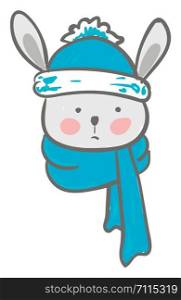 Hare covered in winter clothes vector or color illustration