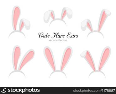 Hare ears. Funny cartoon easter rabbit or bunny ears band for costume design isolated on white background vector illustration. Hare ears. Vector funny cartoon easter rabbit or bunny ears band for costume design isolated on white background