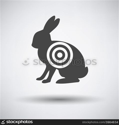 Hare silhouette with target icon on gray background with round shadow. Vector illustration.