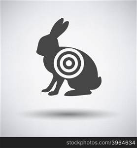 Hare silhouette with target icon on gray background with round shadow. Vector illustration.