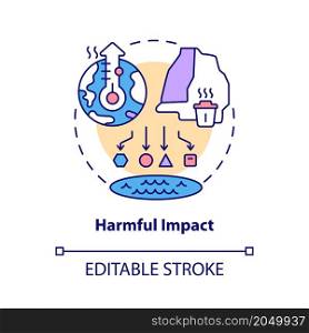 Harmful impact concept icon. Non renewable resources. Environmental damage abstract idea thin line illustration. Isolated outline drawing. Editable stroke. Roboto-Medium, Myriad Pro-Bold fonts used. Harmful impact concept icon
