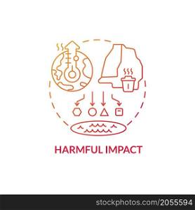Harmful impact red gradient concept icon. Non renewable energy resources damage abstract idea thin line illustration. Isolated outline drawing. Roboto-Medium, Myriad Pro-Bold fonts used. Harmful impact red gradient concept icon