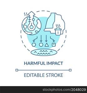 Harmful impact turquoise blue concept icon. Nonrenewable resources abstract idea thin line illustration. Isolated outline drawing. Editable stroke. Roboto-Medium, Myriad Pro-Bold fonts used. Harmful impact turquoise blue concept icon