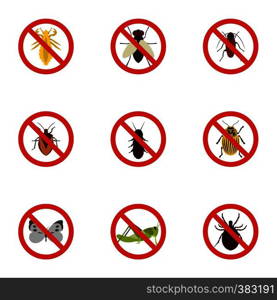 Harmful insects icons set. Flat illustration of 9 harmful insects vector icons for web. Harmful insects icons set, flat style