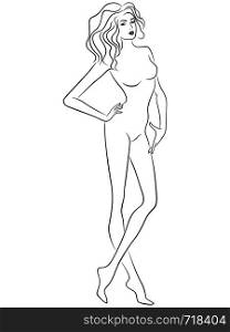 ?harming and sophisticated lady with slim figure isolated on the white background, hand drawing vector outline