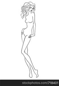 ?harming woman with slim figure isolated on the white background, hand drawing vector outline