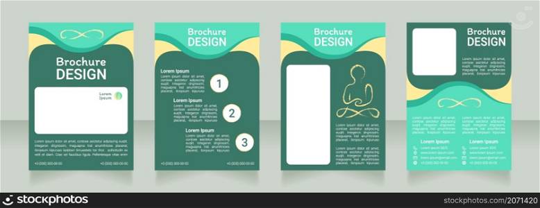 Harmony from meditation blank brochure design. Template set with copy space for text. Premade corporate reports collection. Editable 4 paper pages. Roboto Light, Medium, Itim Regular fonts used. Harmony from meditation blank brochure design