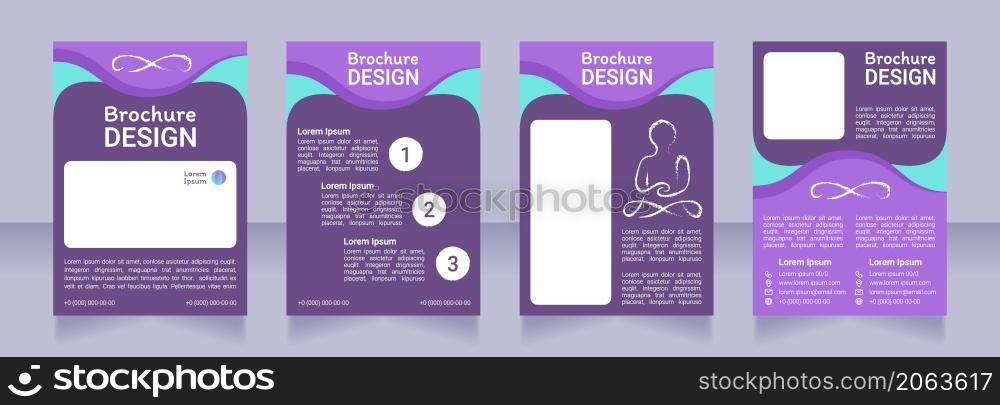 Harmony from meditation dark blank brochure design. Template set with copy space for text. Premade corporate reports collection. Editable 4 paper pages. Roboto Light, Medium, Itim Regular fonts used. Harmony from meditation dark blank brochure design