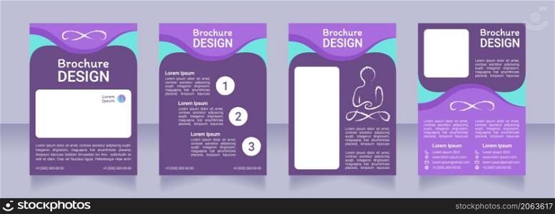 Harmony from meditation dark blank brochure design. Template set with copy space for text. Premade corporate reports collection. Editable 4 paper pages. Roboto Light, Medium, Itim Regular fonts used. Harmony from meditation dark blank brochure design
