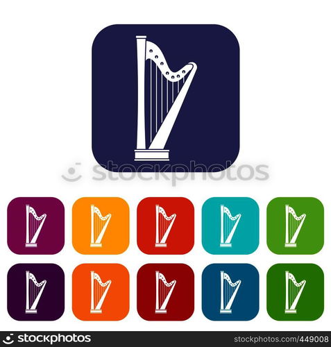 Harp icons set vector illustration in flat style In colors red, blue, green and other. Harp icons set flat