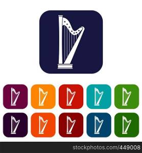 Harp icons set vector illustration in flat style In colors red, blue, green and other. Harp icons set flat