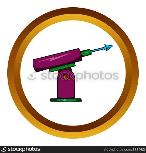 Harpoon for fishing vector icon in golden circle, cartoon style isolated on white background. Harpoon for fishing vector icon