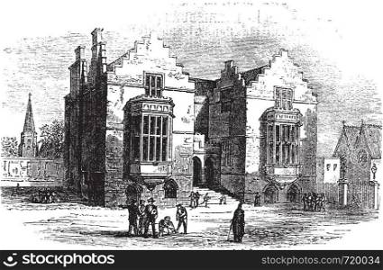 Harrow school vintage engraving. Old engraved illustration of harrow architecture, during 1800s.