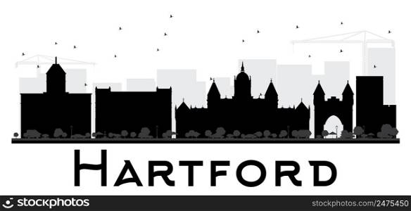 Hartford City skyline black and white silhouette. Vector illustration. Simple flat concept for tourism presentation, banner, placard or web site. Business travel concept. Cityscape with landmarks