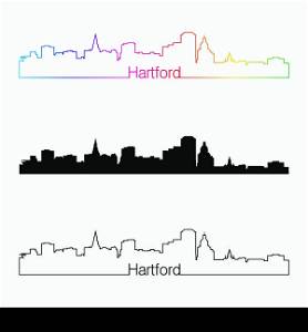 Hartford skyline linear style with rainbow in editable vector file