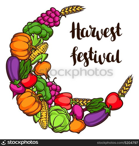 Harvest decorative element. Autumn illustration with ribbon, seasonal fruits and vegetables. Harvest decorative element. Autumn illustration with ribbon, seasonal fruits and vegetables.