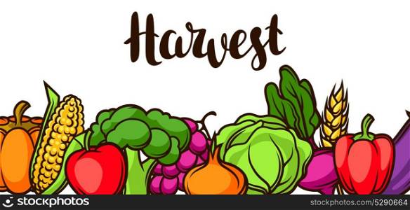 Harvest festival banner. Autumn illustration with seasonal fruits and vegetables. Harvest festival banner. Autumn illustration with seasonal fruits and vegetables.