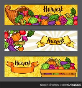 Harvest festival banners. Autumn illustration with seasonal fruits and vegetables. Harvest festival banners. Autumn illustration with seasonal fruits and vegetables.