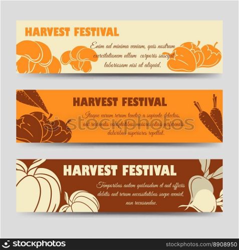 Harvest festival horizontal banners template. Harvest festival horizontal banners template with pumpkin mushrooms peppers. Vector illustration