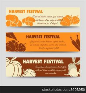 Harvest festival horizontal banners template. Harvest festival horizontal banners template with pumpkin mushrooms peppers. Vector illustration