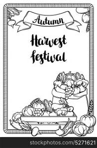 Harvest festival poster. Autumn illustration with seasonal fruits and vegetables. Harvest festival poster. Autumn illustration with seasonal fruits and vegetables.