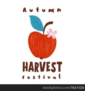 Harvest festival. Vector logo on a white background. Red ripe Apple.. Harvest festival. Vector logo. Red ripe Apple.