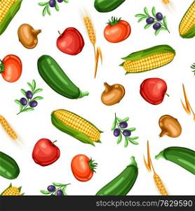 Harvest seamless pattern with fruits and vegetables. Autumn seasonal illustration.. Harvest seamless pattern with fruits and vegetables.