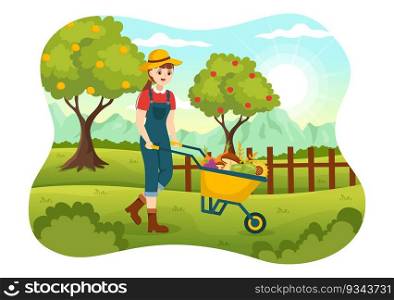 Harvest Season Vector Illustration with Autumn of Pumpkins and Seasonal Agricultural on a Farm in Flat Cartoon Hand Drawn Background Templates