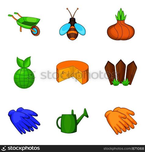 Harvest time icons set. Cartoon set of 9 harvest time vector icons for web isolated on white background. Harvest time icons set, cartoon style