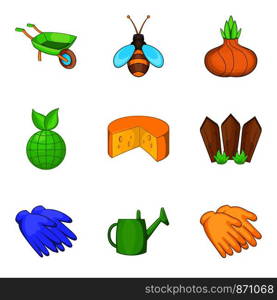 Harvest time icons set. Cartoon set of 9 harvest time vector icons for web isolated on white background. Harvest time icons set, cartoon style