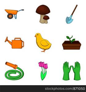 Harvest work icons set. Cartoon set of 9 harvest work vector icons for web isolated on white background. Harvest work icons set, cartoon style