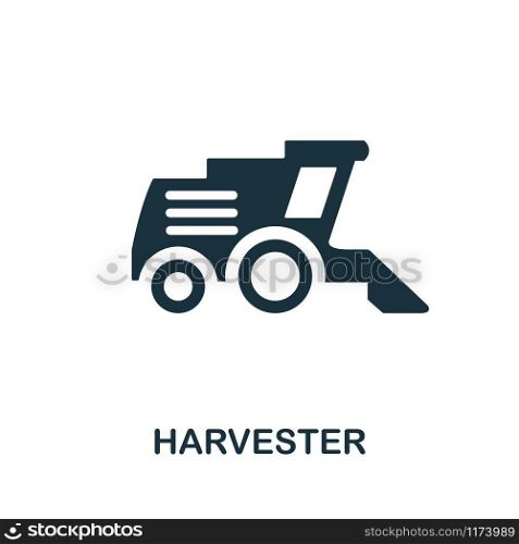 Harvester vector icon illustration. Creative sign from farm icons collection. Filled flat Harvester icon for computer and mobile. Symbol, logo vector graphics.. Harvester vector icon symbol. Creative sign from farm icons collection. Filled flat Harvester icon for computer and mobile