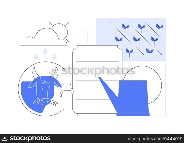 Harvesting rainwater for farming abstract concept vector illustration. Rainwater harvesting, livestock sector, sustainable agriculture, smart farming, agroecology industry abstract metaphor.. Harvesting rainwater for farming abstract concept vector illustration.