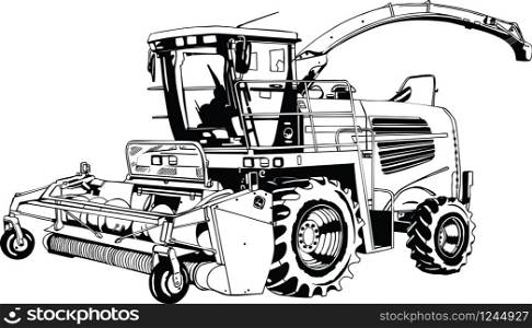 Harvesting Tractor Vector Illustration