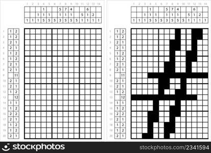 Hash Sign Nonogram Pixel Art, #, Number Sign, Key, Symbol, Hashtag, Social Media Vector Art Illustration, Logic Puzzle Game Griddlers, Pic-A-Pix, Picture Paint By Numbers, Picross