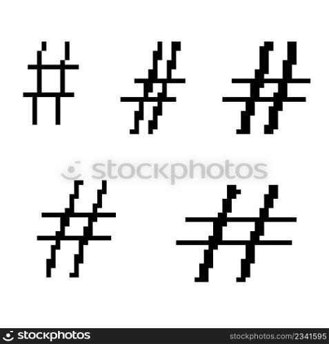 Hash Sign Pixel Art, #, Number Sign, Key, Symbol, Hashtag, Social Media Vector Art Illustration, Digital Pixelated Form