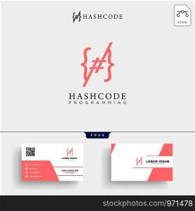 hashtag and programming code logo template vector illustration and business card design. hashtag and programming code logo template with business card