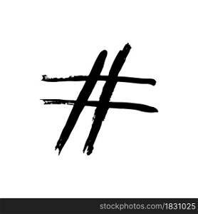 Hashtag icon. Hand drawing paint, brush drawing. Isolated on a white background. Doodle grunge style icon. Decorative. Outline, line icon, cartoon illustration. Doodle grunge style icon. Decorative element. Outline, cartoon line icon