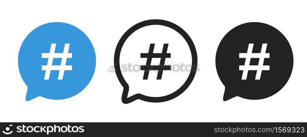 Hashtag icon set. Vector isolated social media symbol. Hashtag sing.