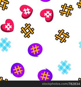 Hashtag, Number Sign Vector Color Icons Seamless Pattern. Social Networks Hashtag Linear Symbols Pack. Viral Content Share, Digital Marketing. Blogging, Vlogging. Pound Sign, Hash Tag Illustrations. Hashtag, Number Sign Vector Seamless Pattern