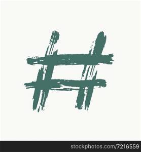 Hashtag, vector green tag icon on white background. Hand Drawn ink vector illustration. Hashtag, vector green tag icon on white background. Hand Drawn vector illustration
