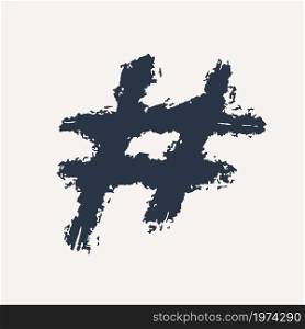 Hashtag, vector ink painted tag icon on white background. Hand Drawn vector illustration. Hashtag, vector ink painted tag icon on white background. Hand Drawn vector illustration.