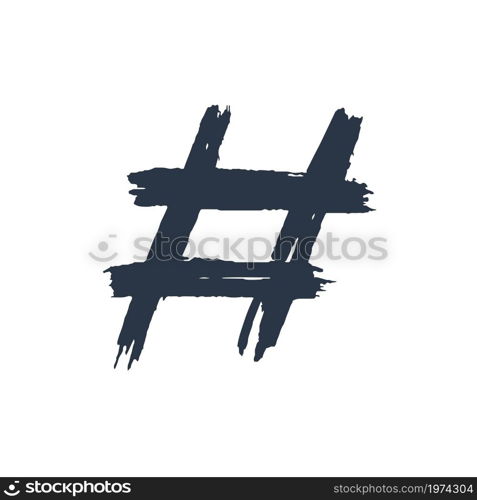 Hashtag, vector ink painted tag icon on white background. Hand Drawn vector illustration. Hashtag, vector ink painted tag icon on white background. Hand Drawn vector illustration.