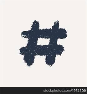 Hashtag, vector ink painted tag icon on white background. Hand Drawn vector illustration. Hashtag, vector ink painted tag icon on white background. Hand Drawn vector illustration.