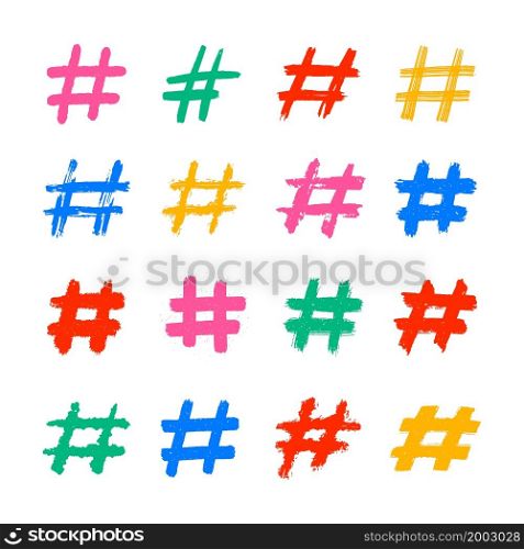 Hashtags, vector color tag icons on white background. Hand Drawn vector illustration. Hashtags, vector color tag icons on white background. Hand Drawn vector illustration.