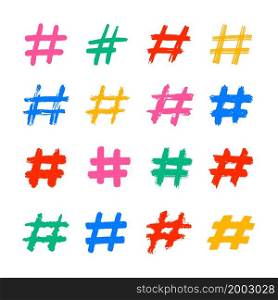 Hashtags, vector color tag icons on white background. Hand Drawn vector illustration. Hashtags, vector color tag icons on white background. Hand Drawn vector illustration.
