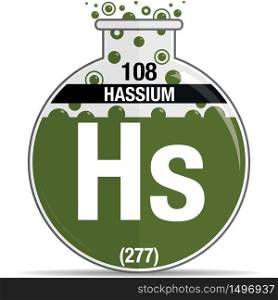 Hassium symbol on chemical round flask. Element number 108 of the Periodic Table of the Elements - Chemistry. Vector image